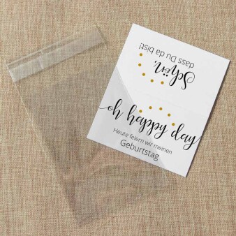 Gastgeschenk Tüte transparent mit Etikett "Oh happy day"