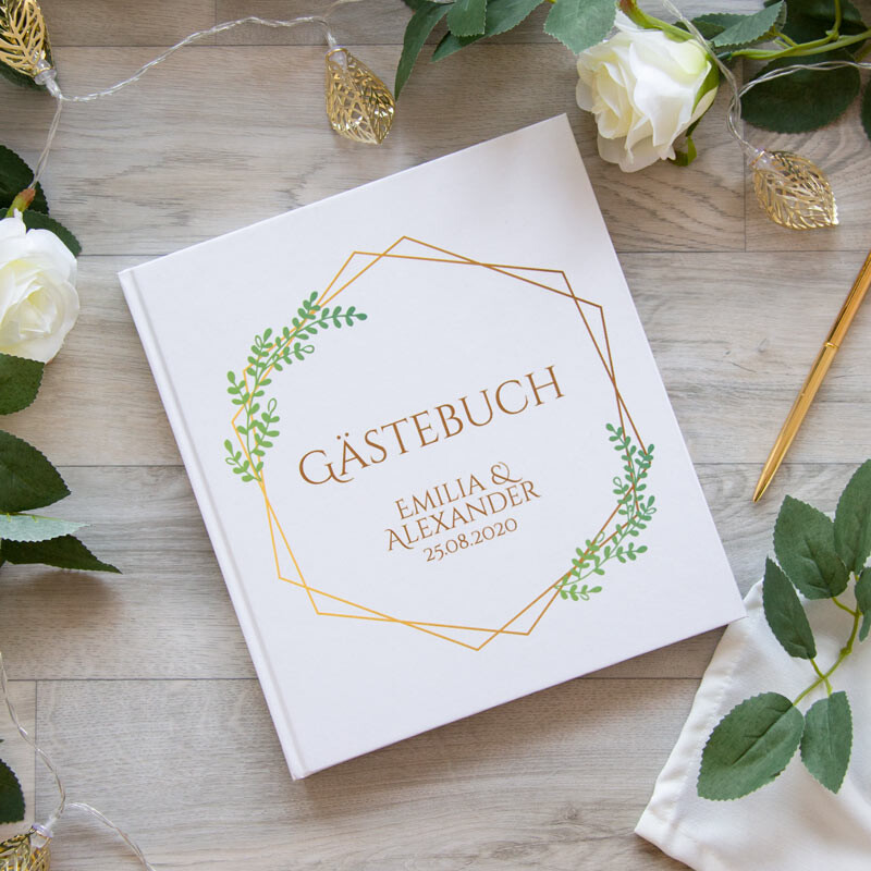 Gästebuch Hochzeit personalisiert Geometric Greenery