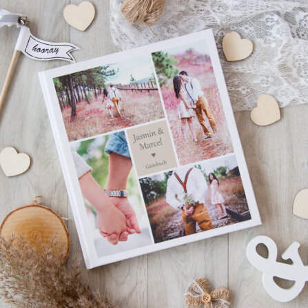 Gästebuch Hochzeit zum Ausfüllen mit Foto "Vintage Dreams creme"