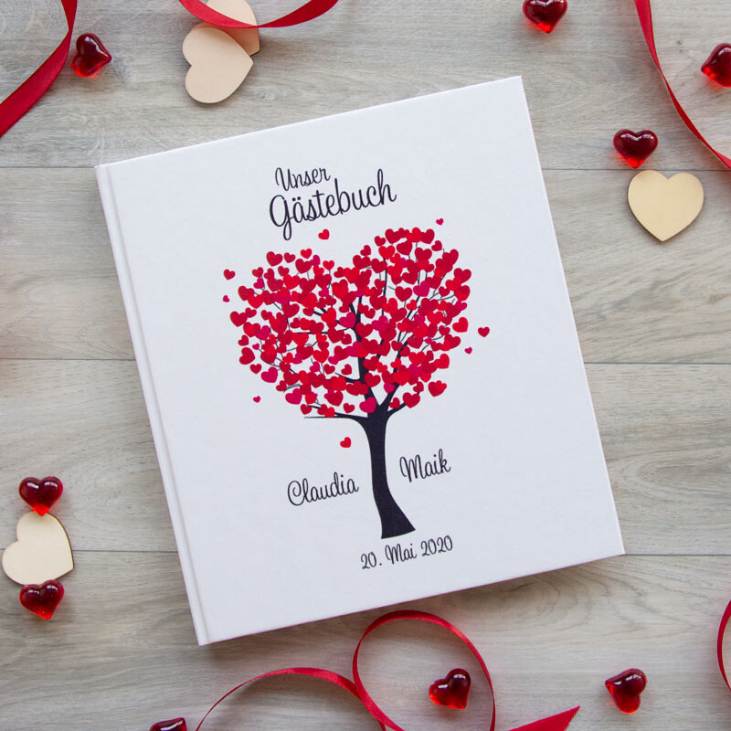 Gästebuch Hochzeit personalisiert Herzbaum rot