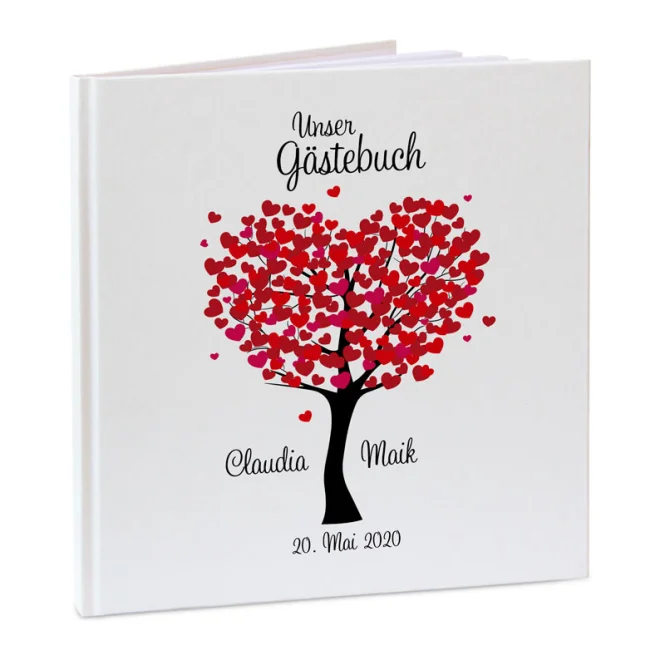 Gästebuch Hochzeit zum Ausfüllen "Herzbaum rot"