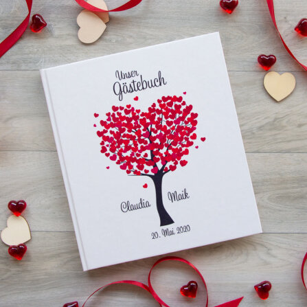 Gästebuch Hochzeit zum Ausfüllen "Herzbaum rot"