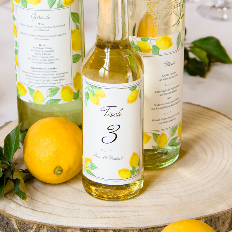 Tischnummern Hochzeit Aufkleber 12er Set Lemon personalisiert