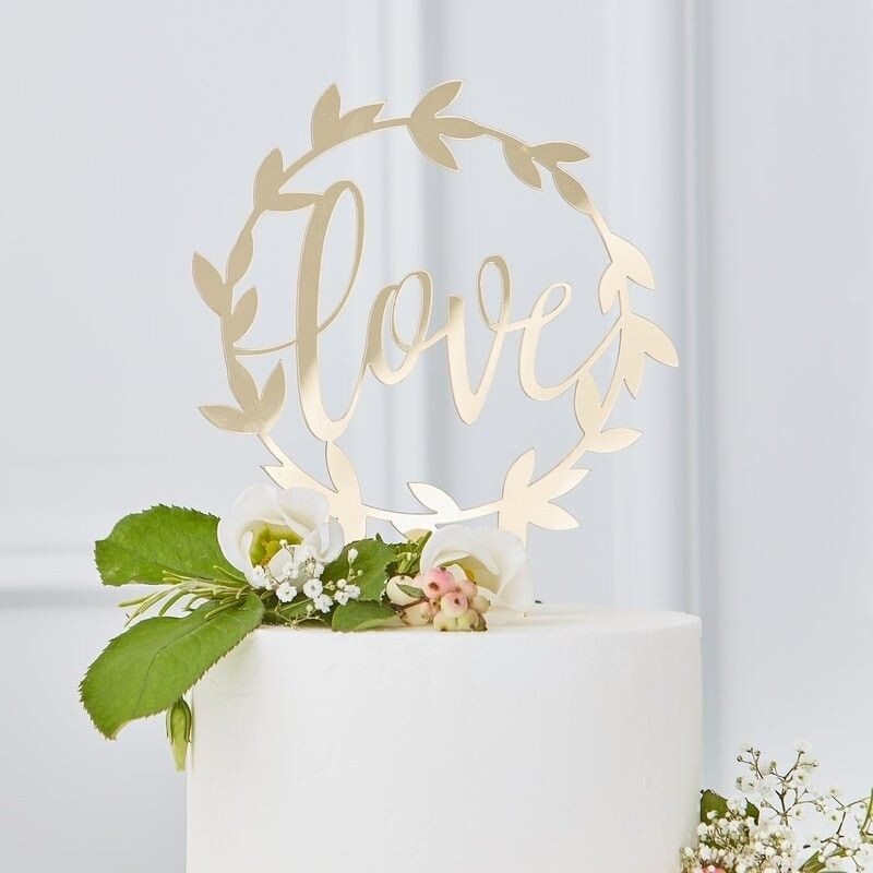 Cake Topper Hochzeit Love gold