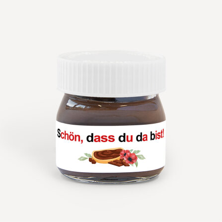 Gastgeschenk Mini Nutella Glas Schön, dass Du da bist!