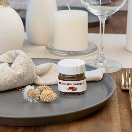 Gastgeschenk Mini Nutella Glas Schön, dass Du da bist!