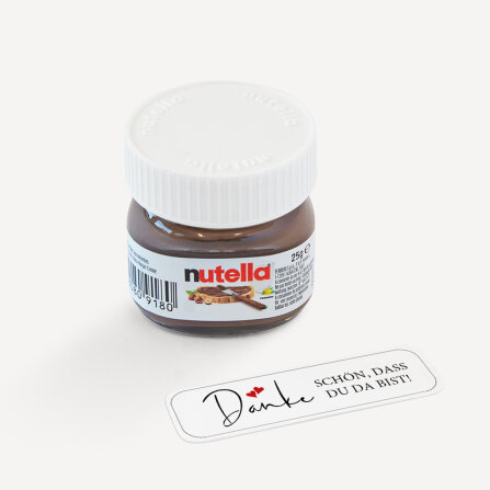 Gastgeschenk Mini Nutella Glas mit Aufkleber "Danke Kalligrafie" Schön, dass Du da bist!