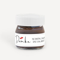 Gastgeschenk Mini Nutella Glas mit Aufkleber "Danke Kalligrafie" Schön, dass Du da bist!