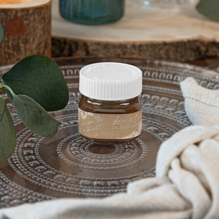 Gastgeschenk Mini Nutella Glas mit Aufkleber "Vintage Spitze" online selbst gestalten