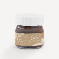 Gastgeschenk Mini Nutella Glas mit Aufkleber "Vintage Spitze" Schön, dass Du da bist!