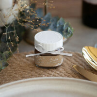 Gastgeschenk Mini Nutella Glas mit Aufkleber "Vintage Spitze" Schön, dass Du da bist!