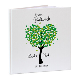 Gästebuch Hochzeit personalisiert "Herzbaum grün"