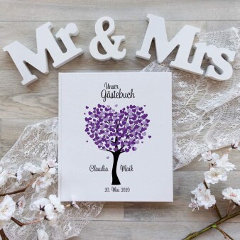 Gästebuch Hochzeit personalisiert Herzbaum lila
