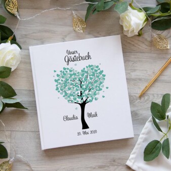 Gästebuch Hochzeit personalisiert Herzbaum mint