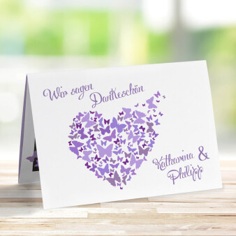 Danksagungskarte Hochzeit "Herziger Schmetterling" lila