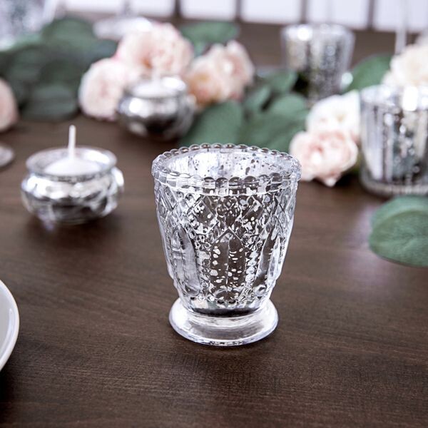 #10113 Teelichthalter 4x Set antik silber Hochzeit Tischdeko Shabby Edel Elegant 