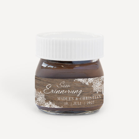 Gastgeschenk Mini Nutella Glas mit Aufkleber "Holz...