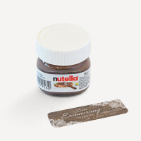 Gastgeschenk Mini Nutella Glas mit Aufkleber "Holz und Spitze" online selbst gestalten