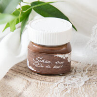 Gastgeschenk Mini Nutella Glas mit Aufkleber "Holz und Spitze" Schön, dass Du da bist!