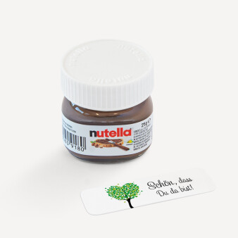 Gastgeschenk Mini Nutella Glas mit Aufkleber "Herzbaum" grün - Schön, dass Du da bist!