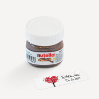 Gastgeschenk Mini Nutella Glas mit Aufkleber "Herzbaum" rot - Schön, dass Du da bist!