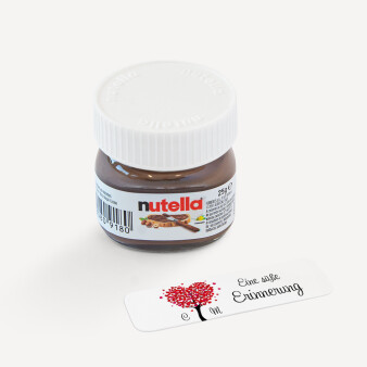 Gastgeschenk Mini Nutella Glas mit Aufkleber "Herzbaum" rot inkl. Personalisierung