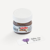Gastgeschenk Mini Nutella Glas mit Aufkleber "Herzbaum" lila - Schön, dass Du da bist!