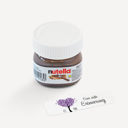 Gastgeschenk Mini Nutella Glas mit Aufkleber "Herzbaum" lila inkl. Personalisierung