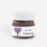 Gastgeschenk Mini Nutella Glas mit Aufkleber "Herzbaum" lila inkl. Personalisierung
