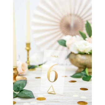 Tischnummern Hochzeit transparent-gold 1-20