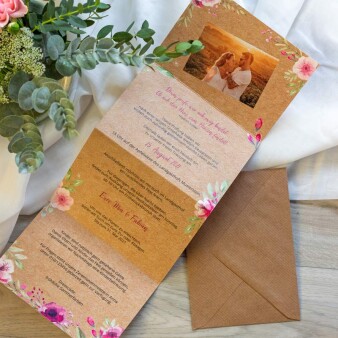 Hochzeitseinladung Blumen Aquarell Kraftpapier Look