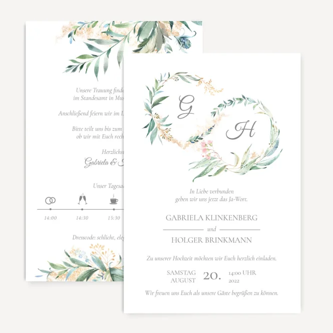 Hochzeitseinladung Florale Initialen