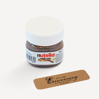 Gastgeschenk Mini Nutella Glas mit Aufkleber Kraftkarton mit Herz