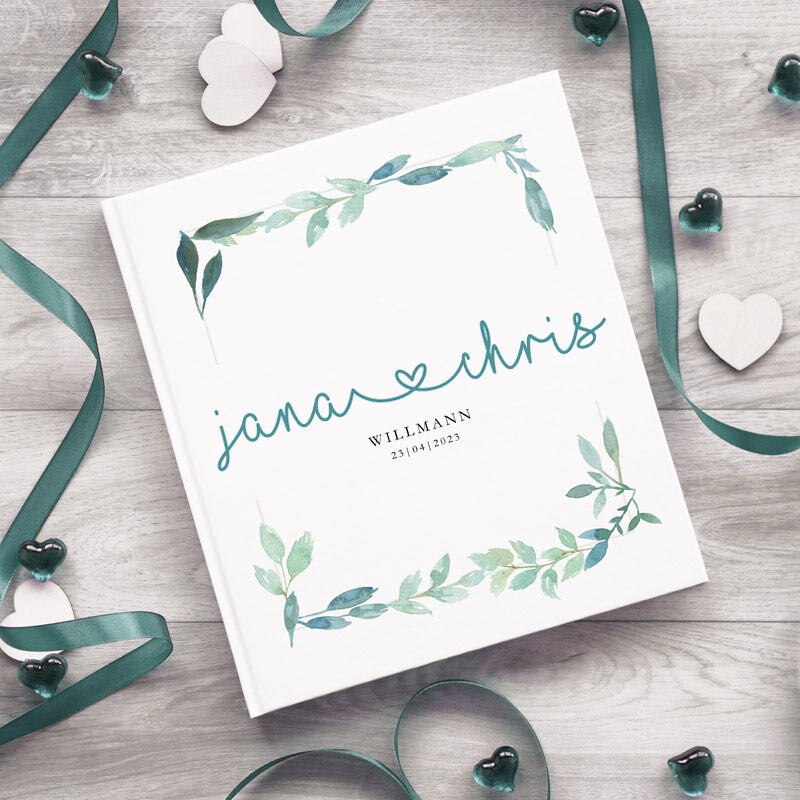 Gästebuch Hochzeit personalisiert Blue Greenery