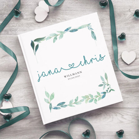 Gästebuch Hochzeit zum Ausfüllen "Blue Greenery"
