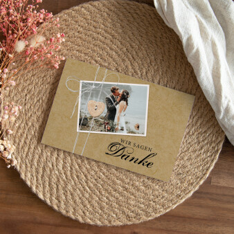 Danksagungskarte Hochzeit Kraftkarton mit Herz