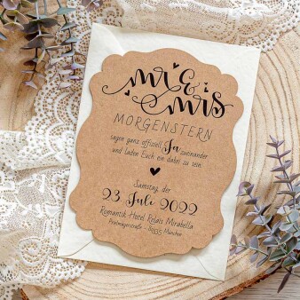 Hochzeitseinladung Kraftpapier Lettering