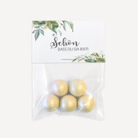 Gastgeschenk Tüte transparent mit Etikett "Green Magic" Schön, dass Du da bist!