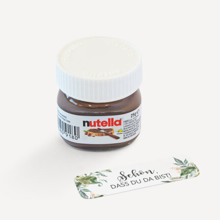 Gastgeschenk Mini Nutella Glas mit Aufkleber "Green Magic" Schön, dass Du da bist!