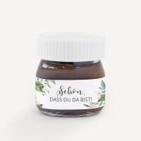 Gastgeschenk Mini Nutella Glas mit Aufkleber "Green Magic" Schön, dass Du da bist!