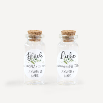 Gastgeschenk Mini Glasröhrchen mit Aufkleber Salz & Pfeffer Green Magic 2er Set