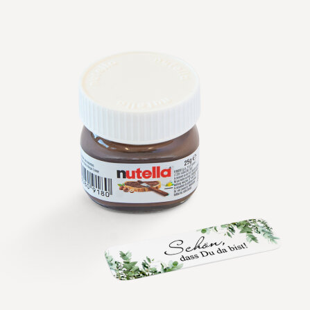 Gastgeschenk Mini Nutella Glas mit Aufkleber "Greenery" Schön, dass Du da bist!