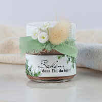 Gastgeschenk Mini Nutella Glas mit Aufkleber "Greenery" Schön, dass Du da bist!