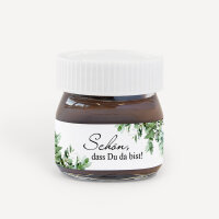 Gastgeschenk Mini Nutella Glas mit Aufkleber "Greenery" Schön, dass Du da bist!