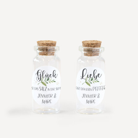 Gastgeschenk Mini Glasröhrchen mit Aufkleber Salz...