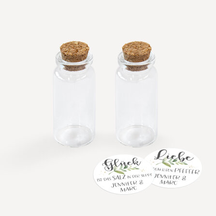 Gastgeschenk Mini Glasröhrchen mit Aufkleber Salz & Pfeffer "Green Magic" 2er Set online selbst gestalten