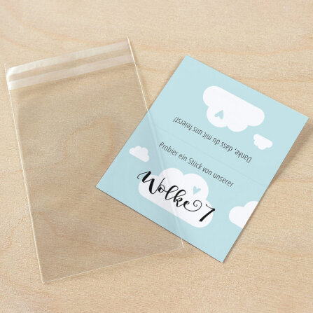 Gastgeschenk Geschenktüte transparent mit Etikett "Im 7. Himmel" blau unpersonalisiert