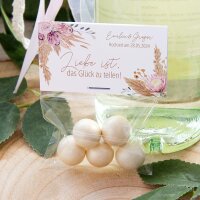 Gastgeschenk Geschenktüte transparent mit Etikett "Pampasgras" weiß inkl. Personalisierung