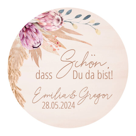 24 x Aufkleber Hochzeit rund "Pampasgras" creme...