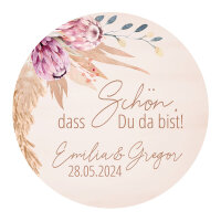24 x Aufkleber Hochzeit rund "Pampasgras" creme 4 cm inkl. Personalisierung